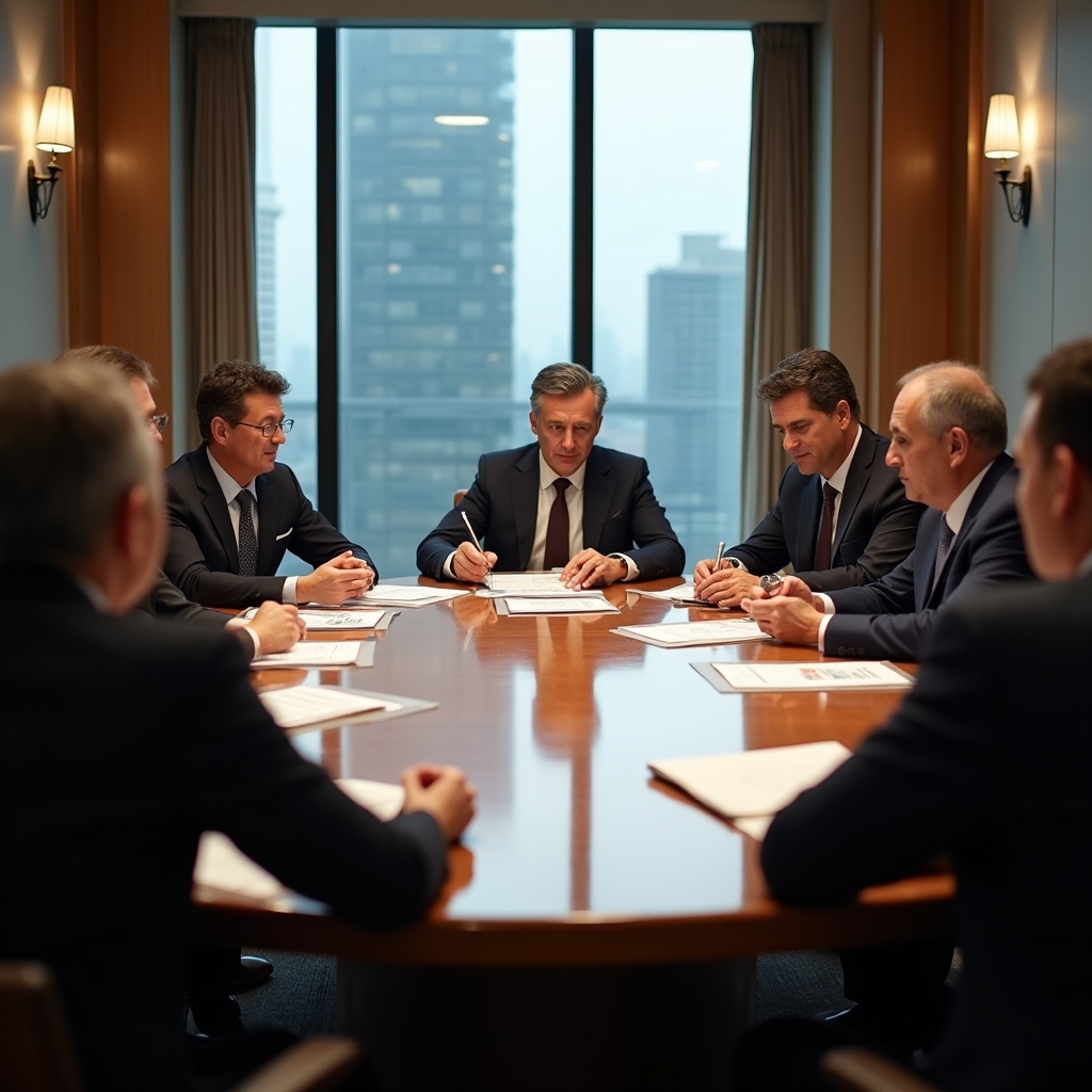 Agricultural cooperative board meeting with financial documents on table